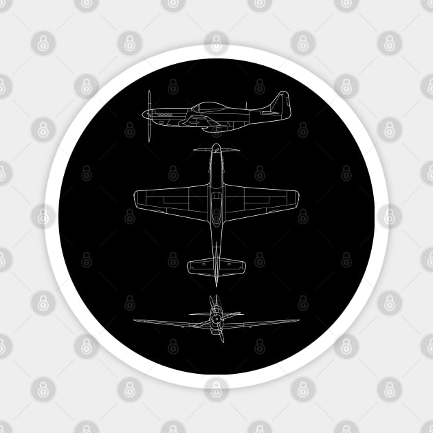 P-51 Mustang WWII Fighter Blueprint Magnet by Beltschazar